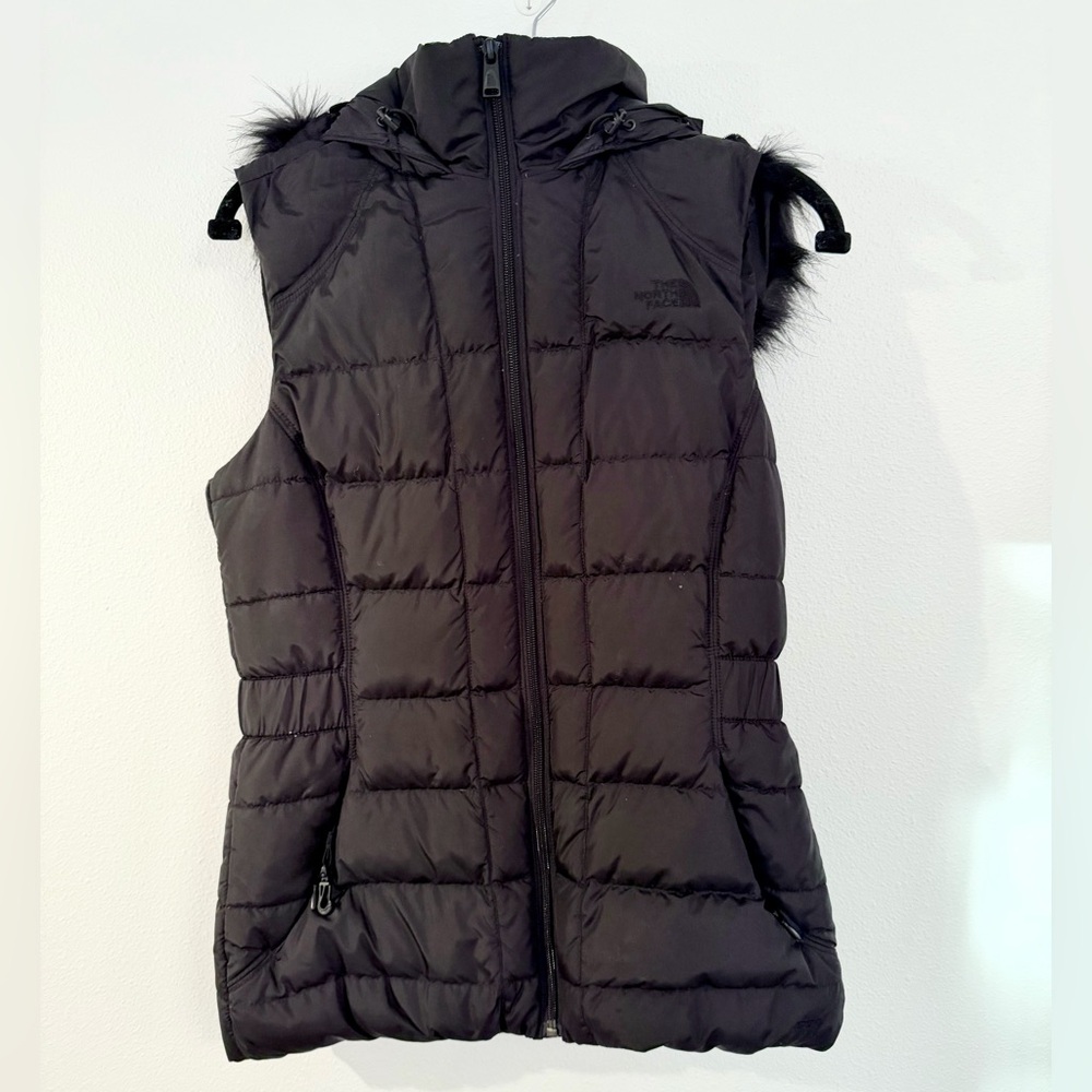 The North Face Black Puffer Vest with Fur Hood